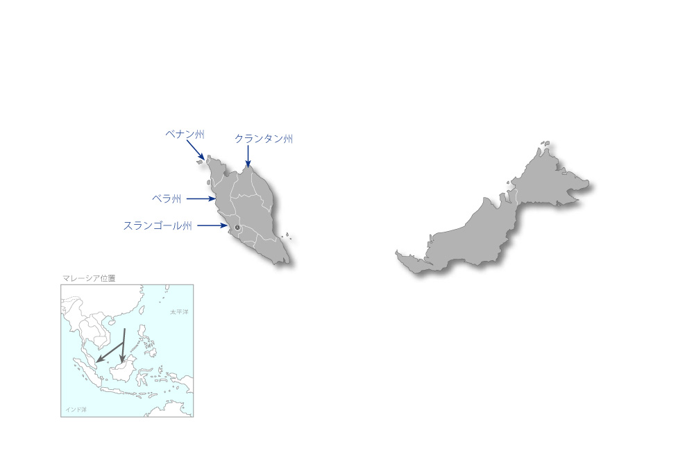 マレーシアにおける地すべり災害および水害による被災低減に関する研究プロジェクトの協力地域の地図