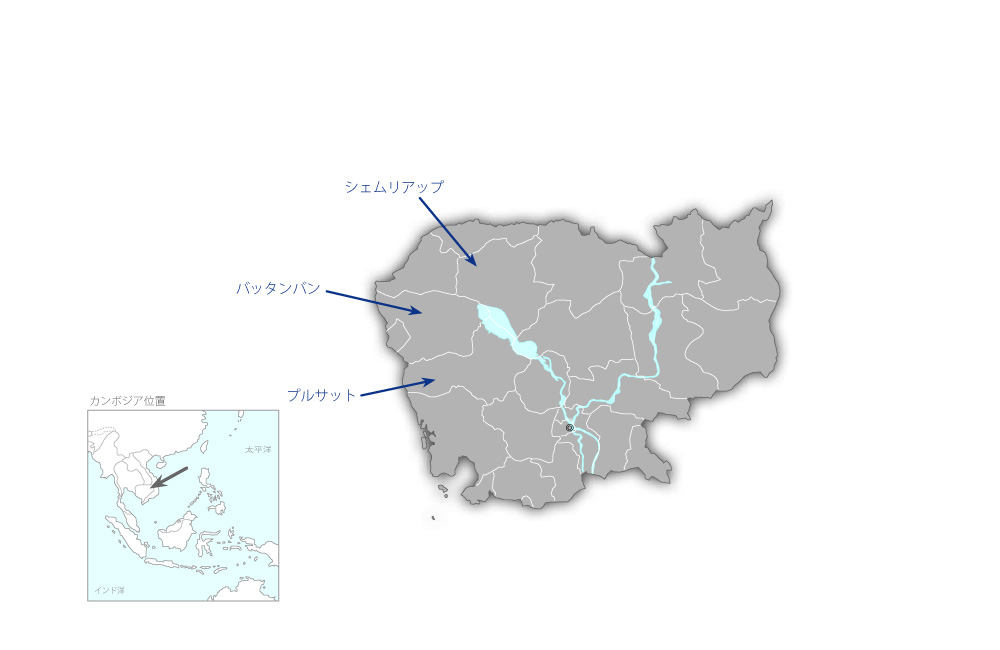 淡水養殖改善・普及プロジェクトフェーズ2の協力地域の地図