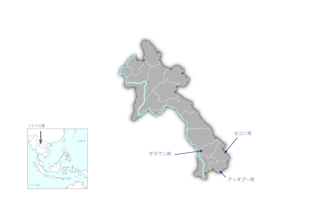 南部山岳丘陵地域生計向上プロジェクトの協力地域の地図