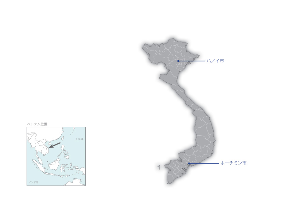 天然ゴムを用いる炭素循環システムの構築プロジェクトの協力地域の地図