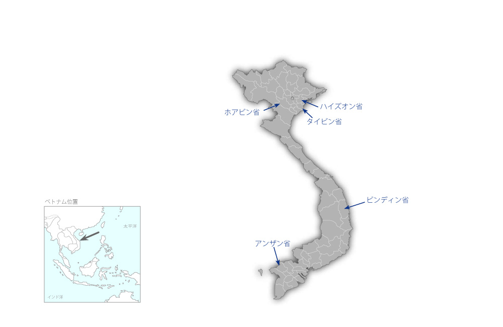 農民組織機能強化プロジェクトフェーズ2の協力地域の地図