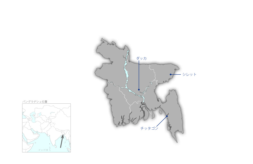 自然災害に対応した公共建築物の建設・改修能力向上プロジェクトの協力地域の地図