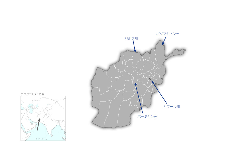 コミュニティ開発支援体制強化プロジェクトの協力地域の地図