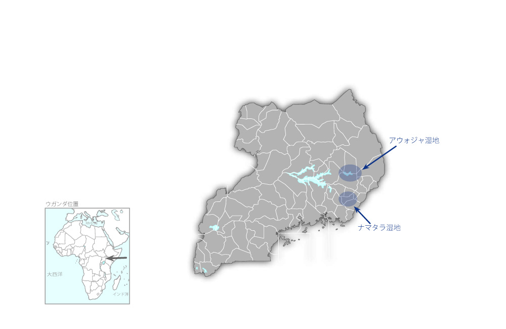 湿地管理プロジェクトの協力地域の地図