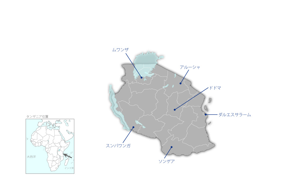 地下水開発セクター能力向上プロジェクトの協力地域の地図