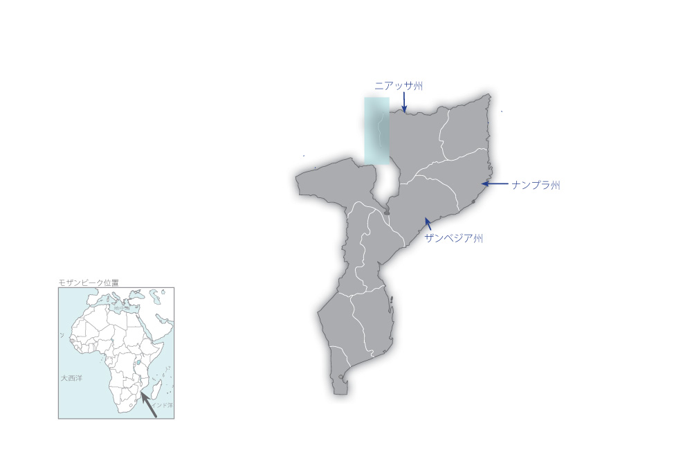 ナカラ回廊農業開発研究・技術移転能力向上プロジェクトの協力地域の地図