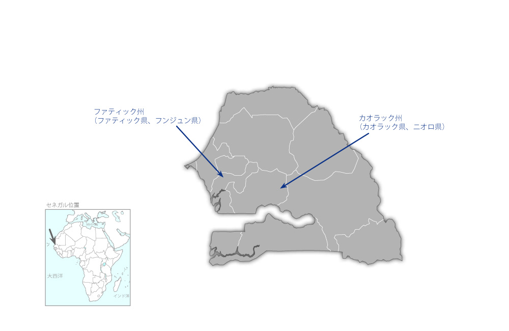 劣化土壌地域における土地劣化抑制・有効利用促進のための能力向上プロジェクトの協力地域の地図