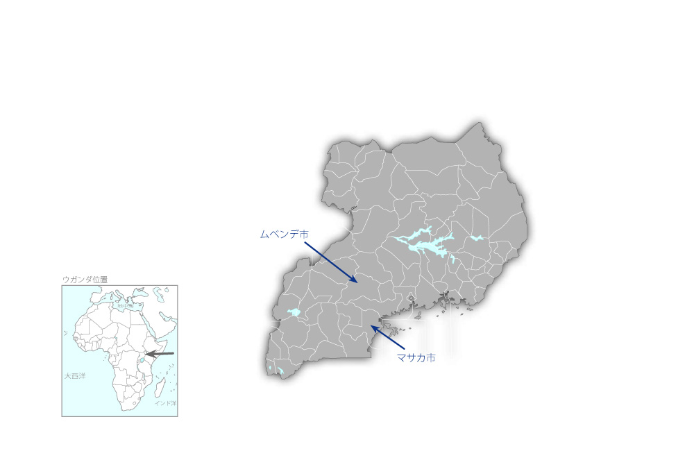 中央ウガンダ地域医療施設改善計画の協力地域の地図