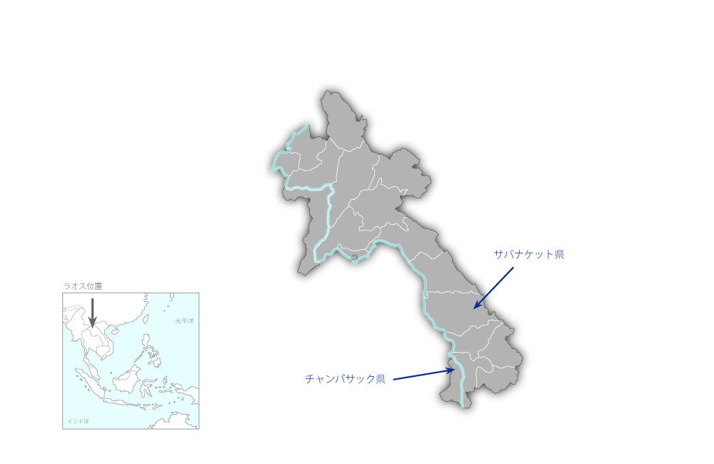 チャンパサック県及びサバナケット県学校環境改善計画の協力地域の地図