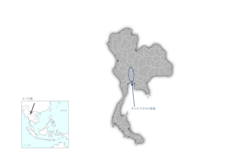 タイ農業セクター洪水対策プロジェクトの協力地域の地図