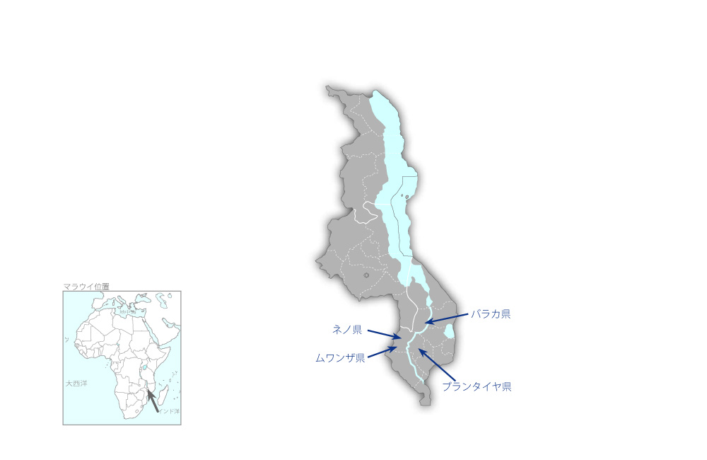 シレ川中流域における農民による流域保全活動推進プロジェクトの協力地域の地図