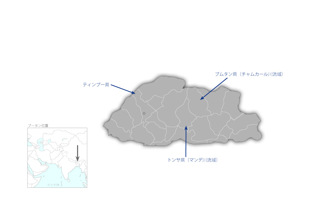 氷河湖決壊洪水（GLOF）を含む洪水予警報能力向上プロジェクトの協力地域の地図