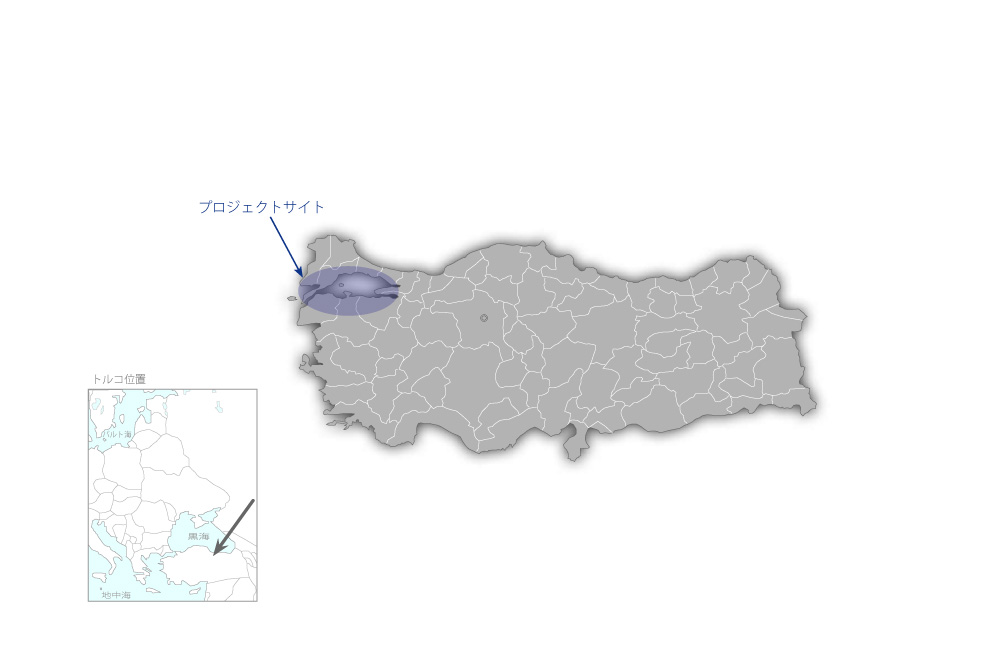 マルマラ地域における地震・津波防災および防災教育プロジェクトの協力地域の地図