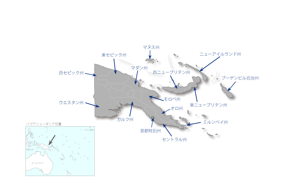 運輸省港湾政策及び行政能力強化プロジェクトの協力地域の地図