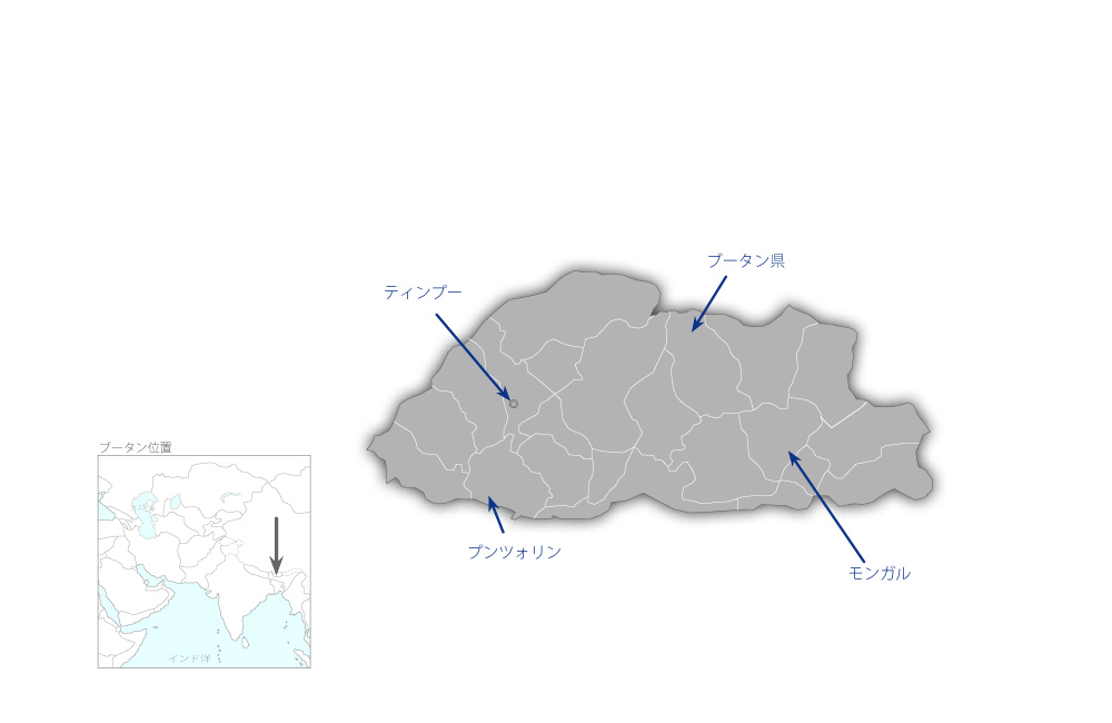 電気通信技術（光ファイバー）に係る能力強化プロジェクトの協力地域の地図