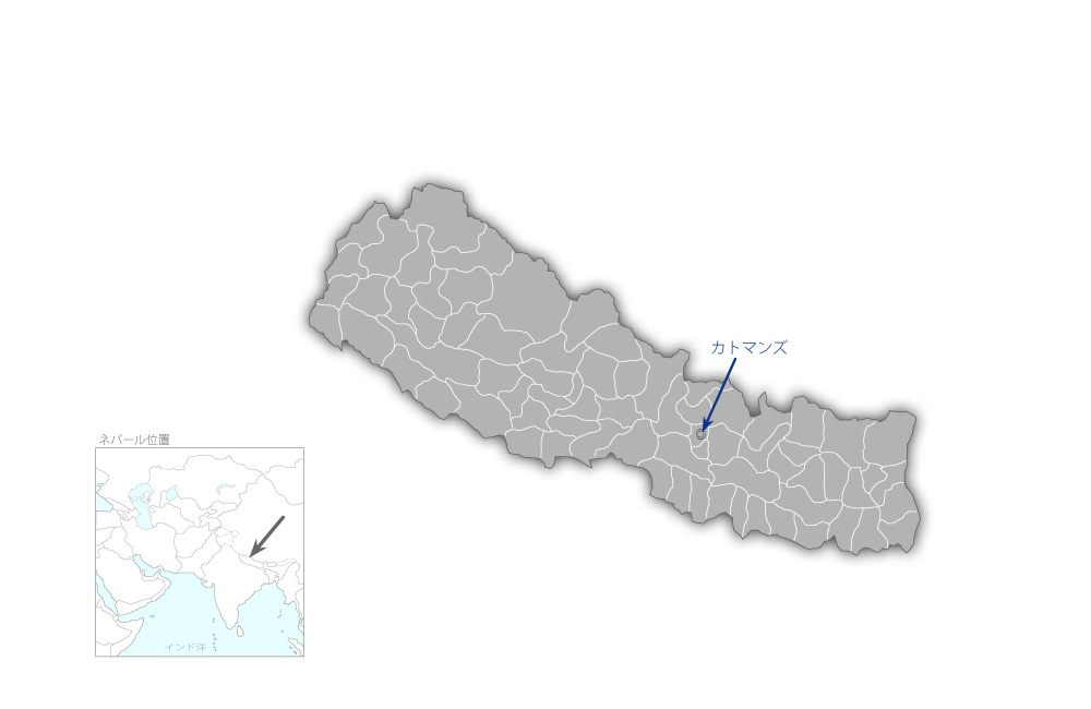 カトマンズ盆地における地震災害リスクアセスメントプロジェクトの協力地域の地図