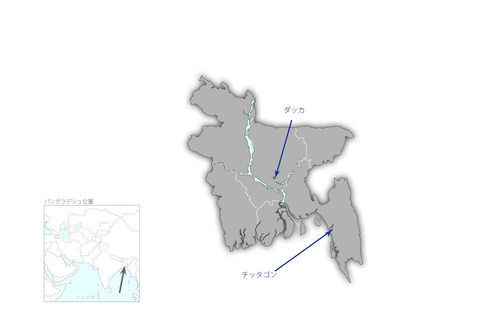 南北ダッカ市及びチッタゴン市廃棄物管理能力強化プロジェクトの協力地域の地図