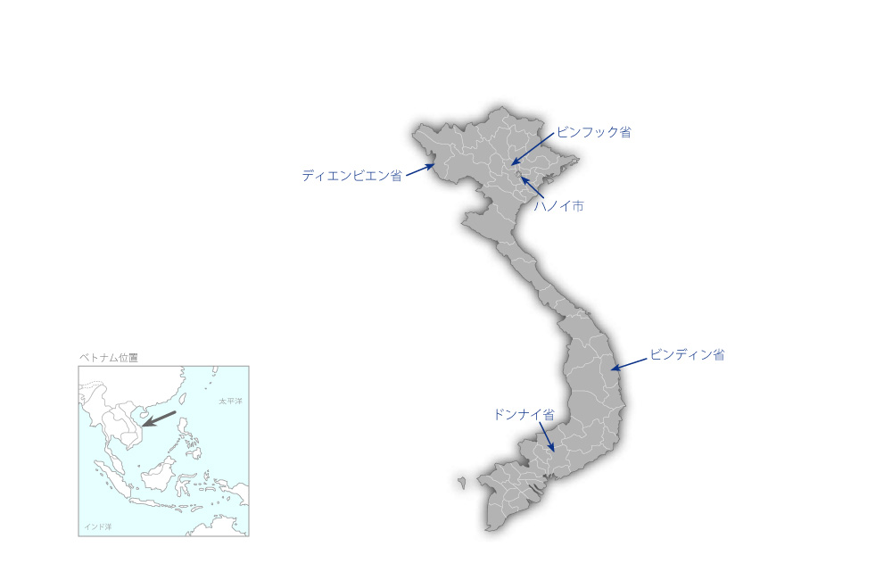 新卒看護師のための臨床研修制度強化プロジェクトの協力地域の地図