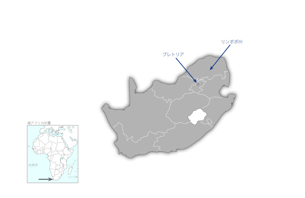南部アフリカにおける気候予測モデルをもとにした感染症流行の早期警戒システムの構築プロジェクトの協力地域の地図