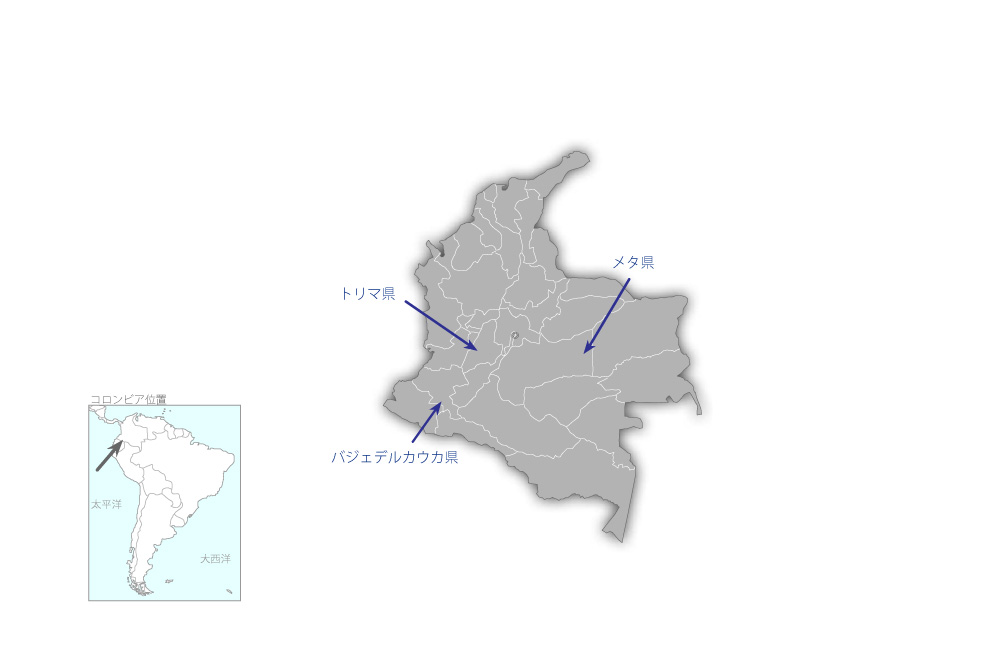 遺伝的改良と先端フィールド管理技術の活用によるラテンアメリカ型省資源稲作の開発と定着プロジェクトの協力地域の地図