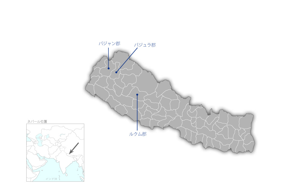 西部地域小水力発電所改善計画の協力地域の地図