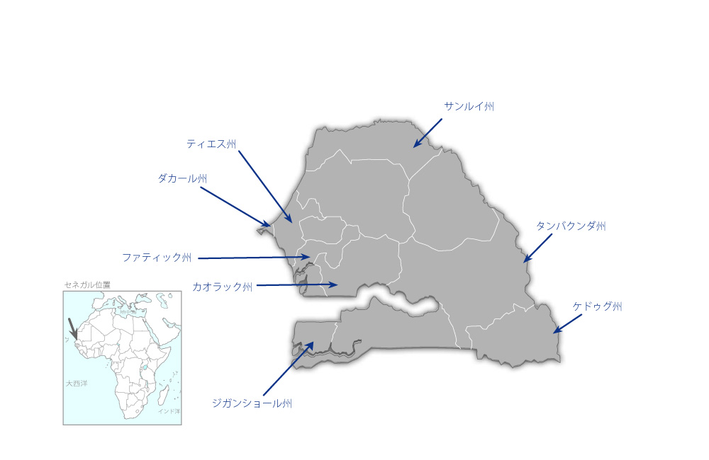 保健システムマネジメント強化プロジェクトフェーズ2の協力地域の地図