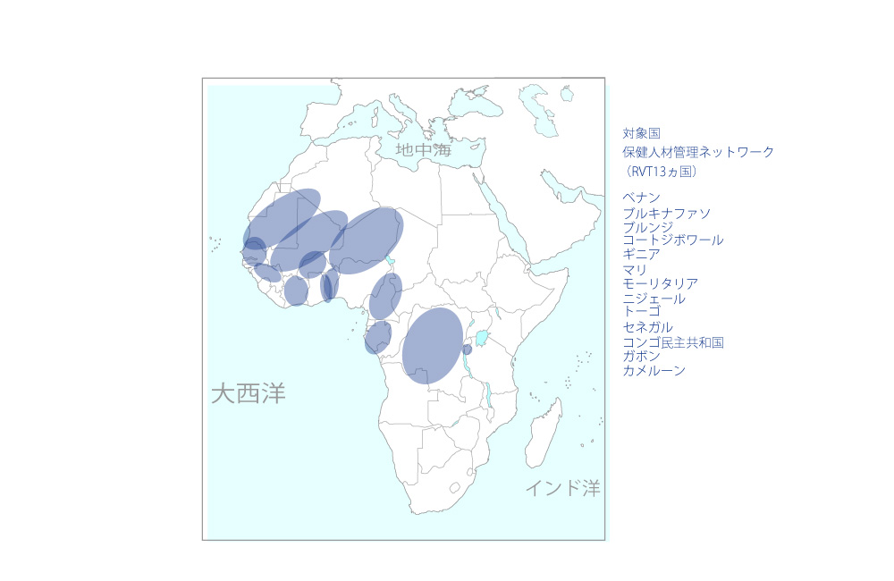 保健人材広域ネットワーク強化プロジェクトの協力地域の地図