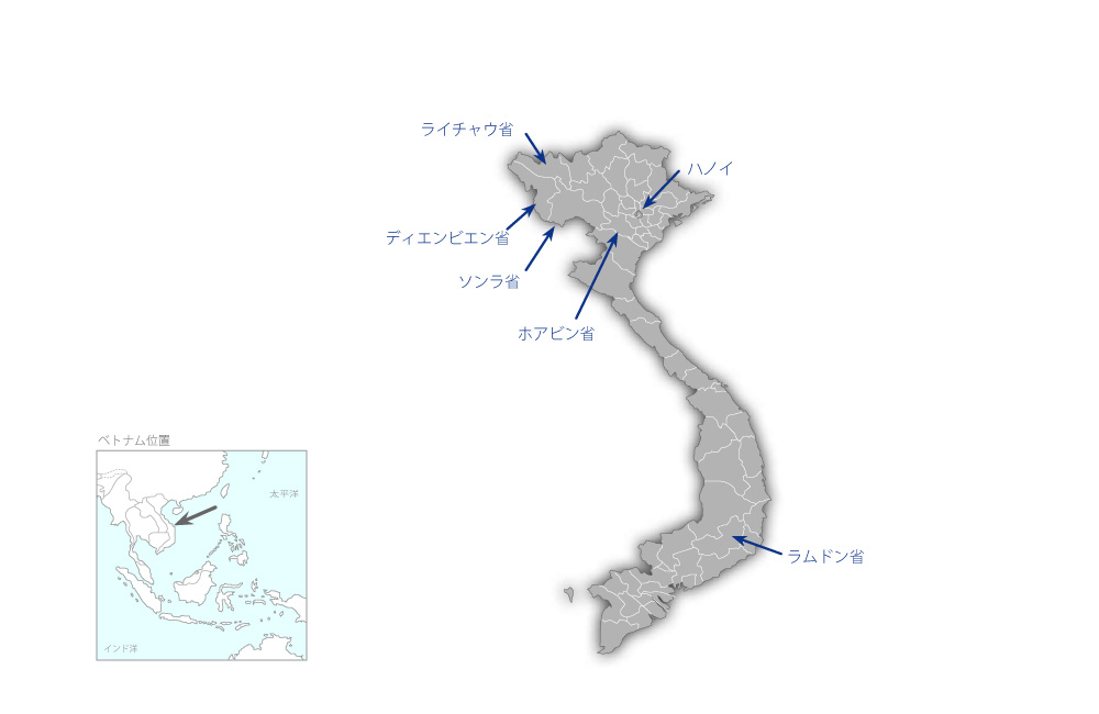 持続的自然資源管理プロジェクトの協力地域の地図