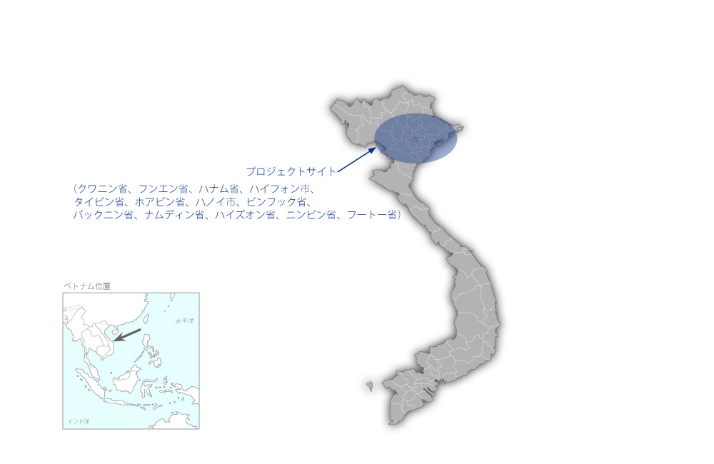 北部地域における安全作物の信頼性向上プロジェクトの協力地域の地図