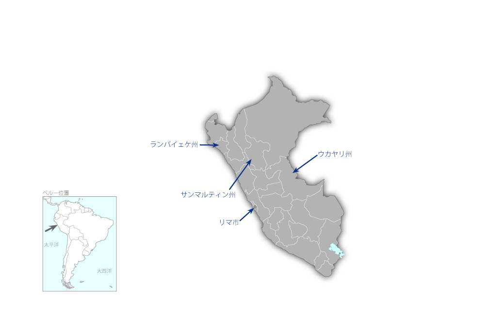 森林保全及びREDD+メカニズム能力強化プロジェクトの協力地域の地図