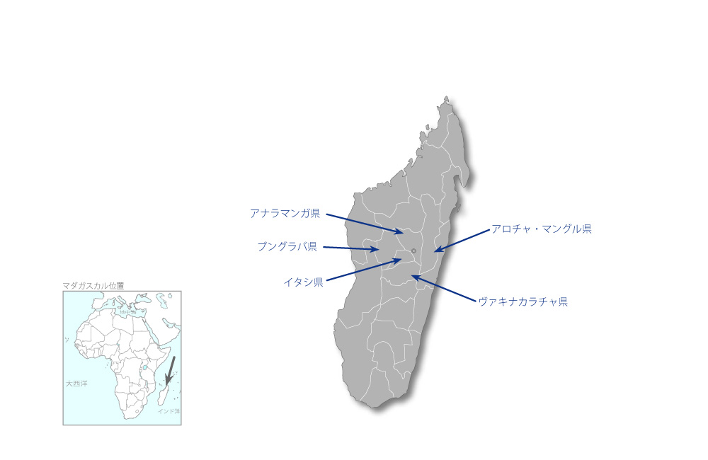 コメ生産性向上・流域管理プロジェクトフェーズ2の協力地域の地図