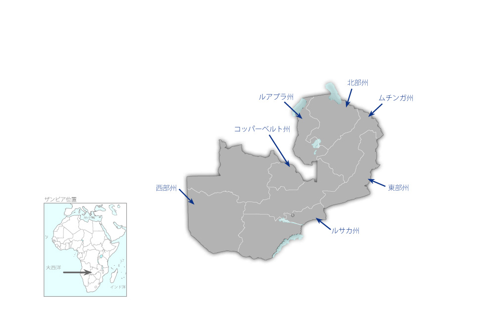 コメ普及支援プロジェクトの協力地域の地図