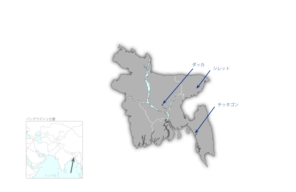 災害リスク削減のための建物の安全性強化促進プロジェクトの協力地域の地図