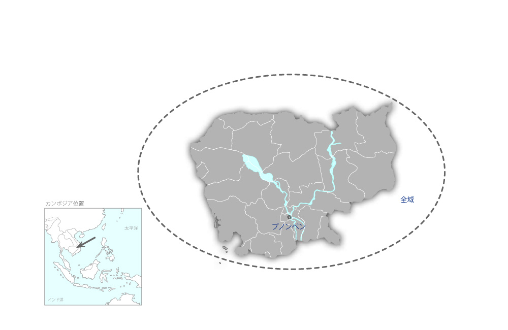 車両登録・車検制度の行政制度改革プロジェクトの協力地域の地図