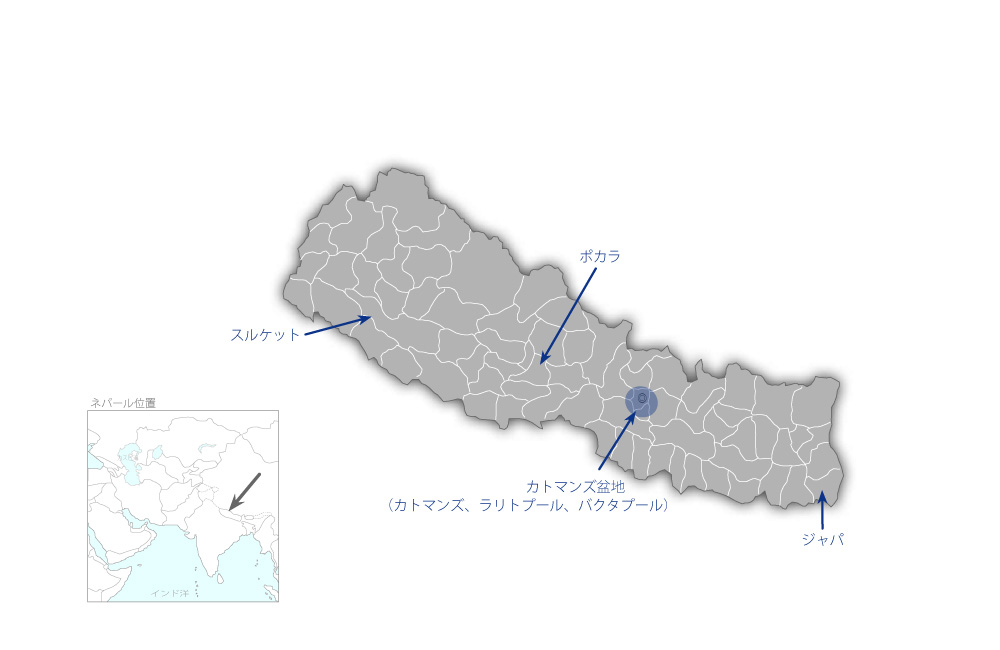 調査分析能力の強化を通じた地方行政研修の質向上プロジェクトの協力地域の地図