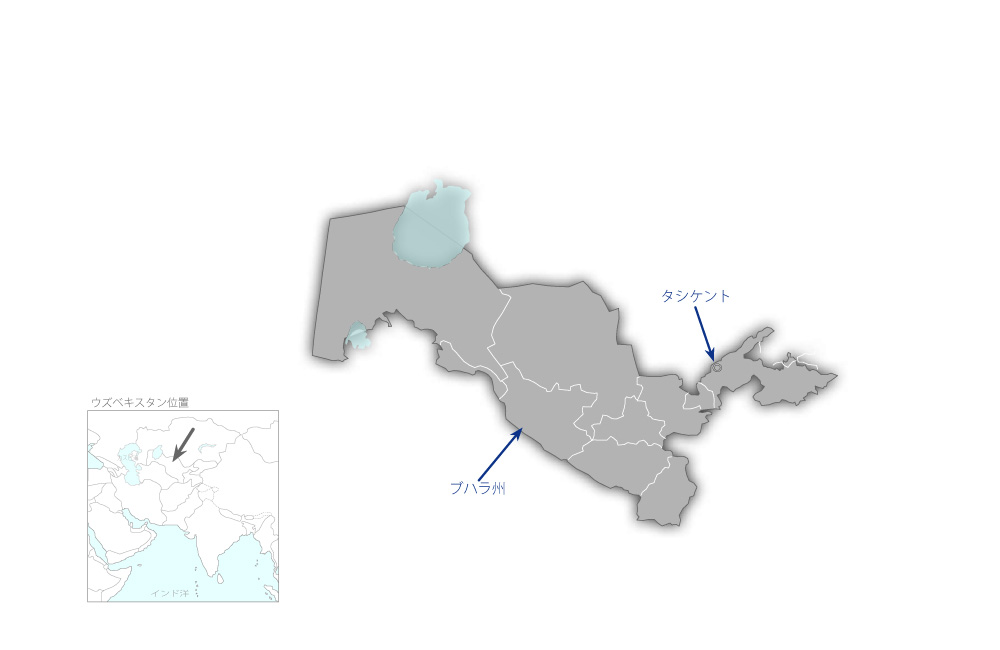 ウズベキスタン日本人材開発センター・ビジネス人材育成・交流機能強化プロジェクトの協力地域の地図