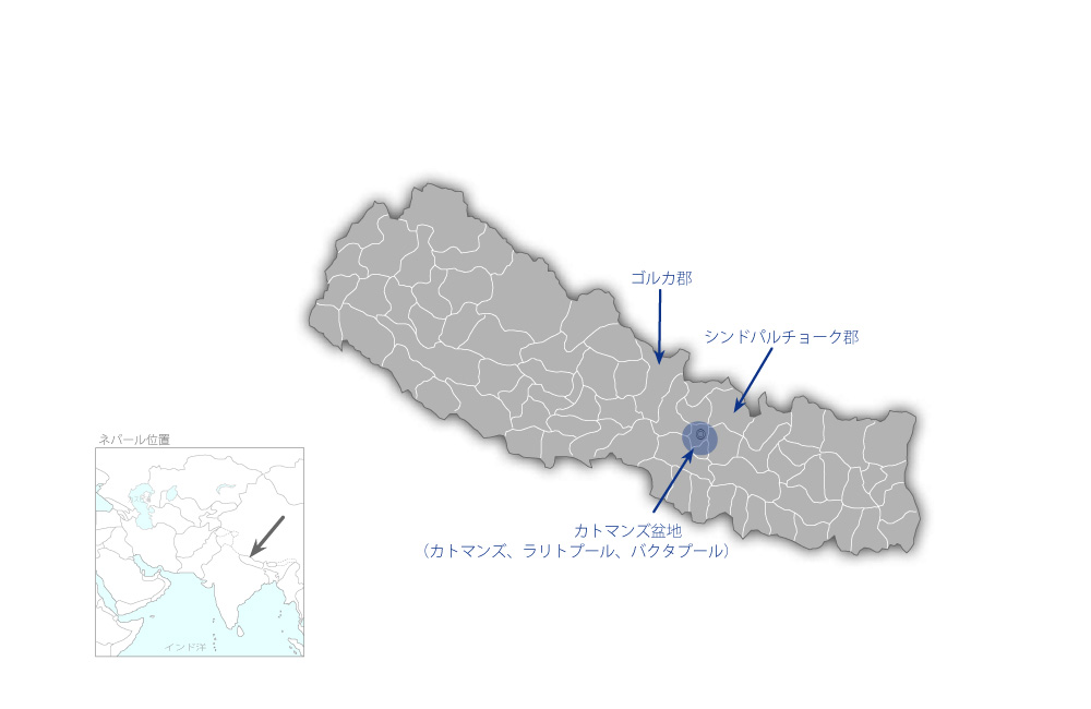 ネパール地震復旧・復興プロジェクトの協力地域の地図