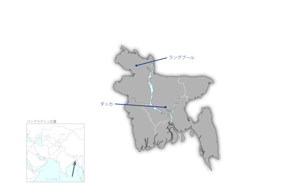ダッカ及びラングプール気象レーダー整備計画の協力地域の地図