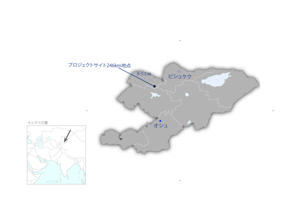 ビシュケク-オシュ道路雪崩対策計画の協力地域の地図
