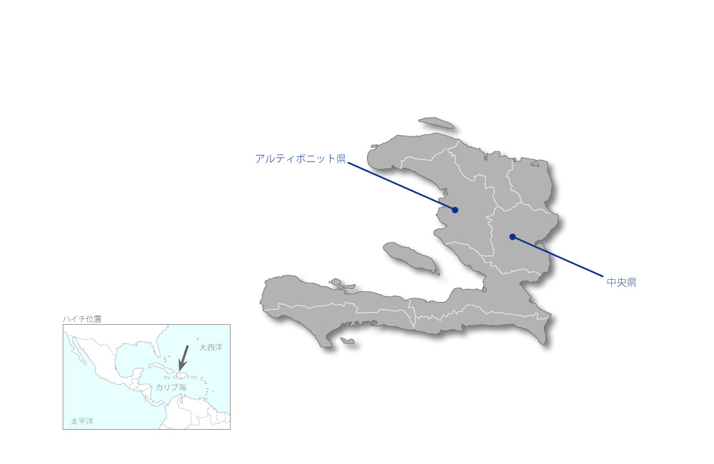 中央県及びアルティボニット県小中学校建設計画の協力地域の地図