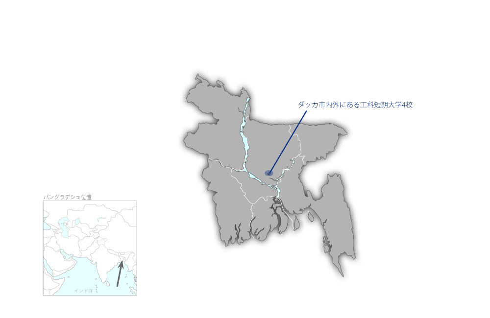 産業人材のニーズに基づく技術教育改善プロジェクトの協力地域の地図