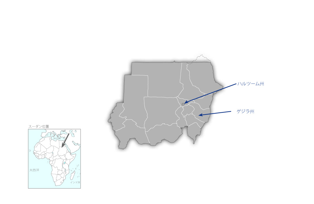 稲作振興能力強化プロジェクトの協力地域の地図