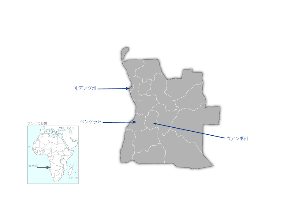 母子健康手帳を通じた母子保健サービス向上プロジェクトの協力地域の地図