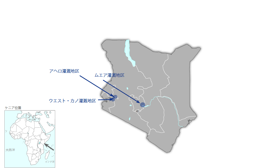 灌漑地区におけるコメ生産強化のための能力開発プロジェクトの協力地域の地図