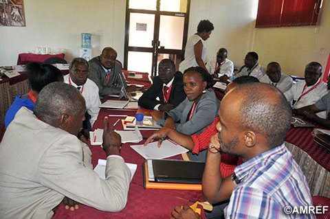 プロジェクトを通じて開催されたアフリカ保健マネージメントネットワーク会合のグループワークの様子(2015年3月)(写真提供:AMREF)