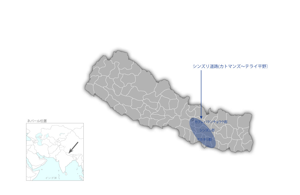 シンズリ道路維持管理運営強化プロジェクト　フェーズ2の協力地域の地図