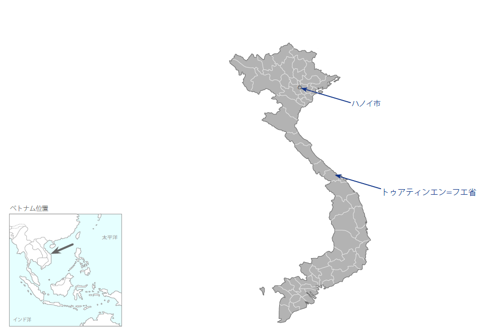 水に関連する災害管理情報システムを用いた緊急のダムの運用及び効果的な洪水管理計画の協力地域の地図