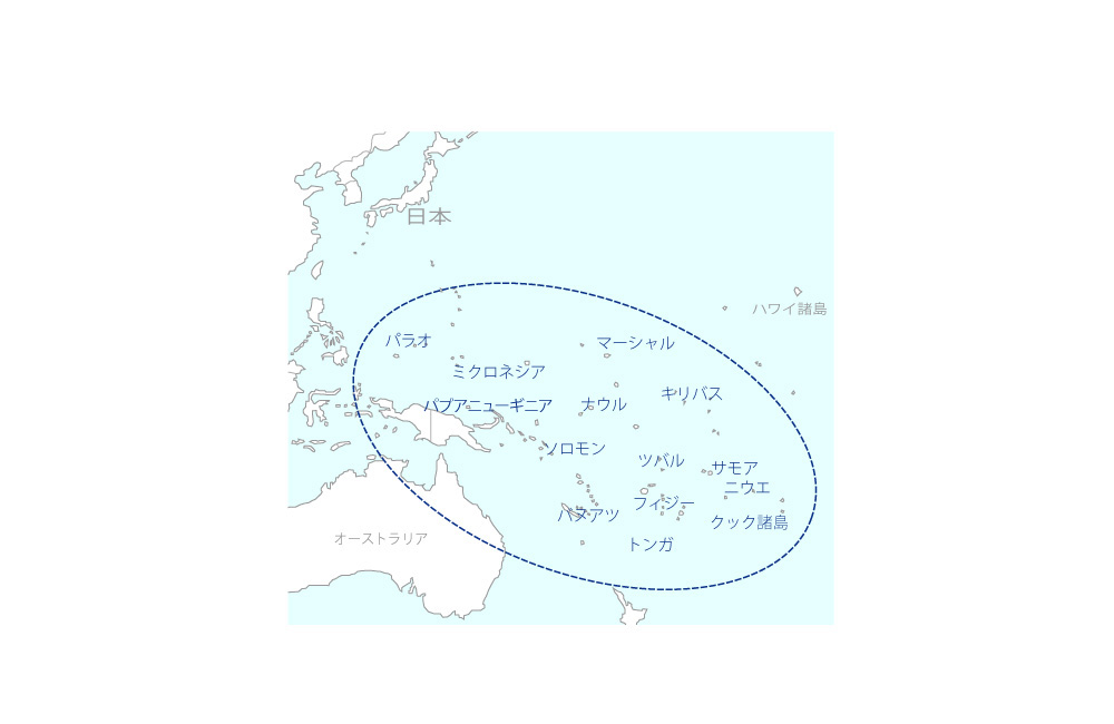 気候変動に対する強靭性向上のための大洋州人材能力向上プロジェクトの協力地域の地図