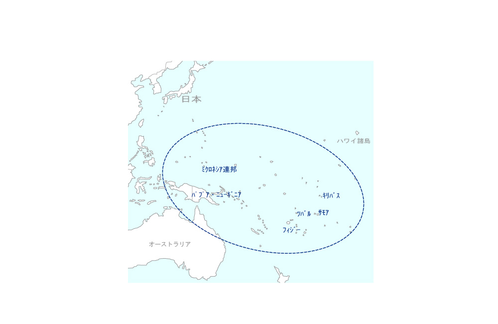 大洋州広域フィラリア対策プロジェクトの協力地域の地図