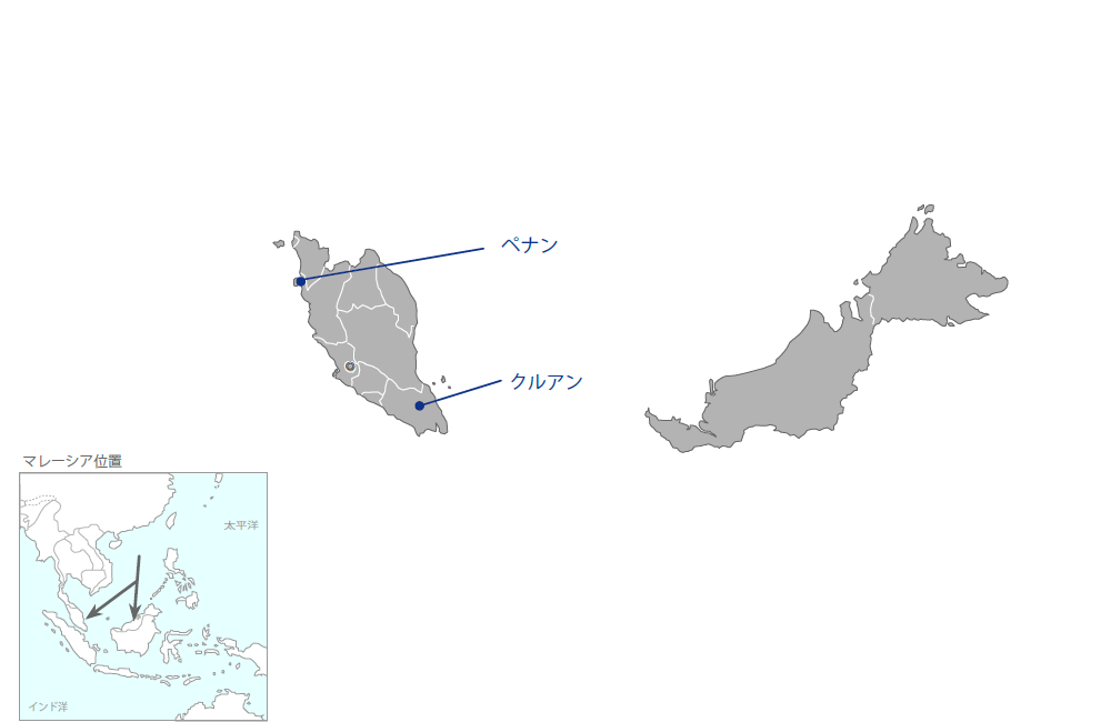 オイルパーム農園の持続的土地利用と再生を目指したオイルパーム古木への高付加価値化技術の開発プロジェクトの協力地域の地図